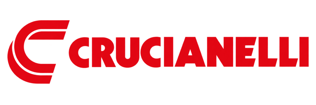 Logotipo rojo CRUCIANELLI con emblema curvo